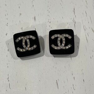 Chanel Square Black CC Stud Earring with Crystal Embellishments (JB1300)